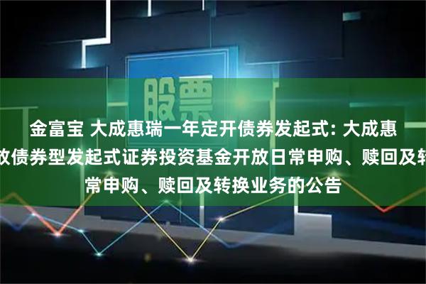 金富宝 大成惠瑞一年定开债券发起式: 大成惠瑞一年定期开放债券型发起式证券投资基金开放日常申购、赎回及转换业务的公告